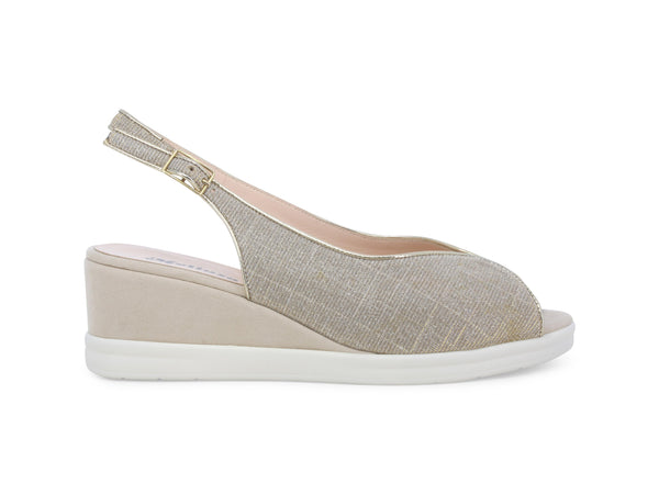 Melluso Donna Sandali Comfort con Zeppa tomaia Tessuto Galassia Platino Oro R80335Z-244861